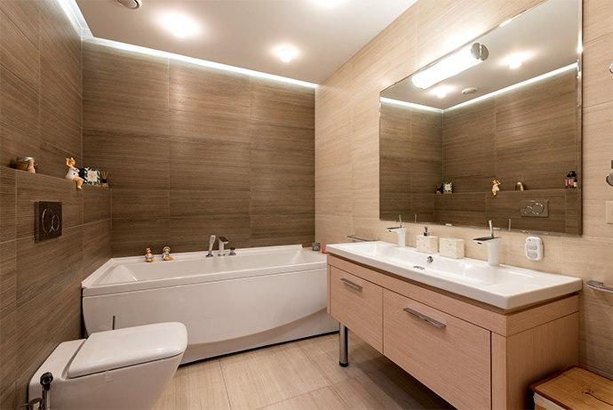 warm colored bathroom in beige tones