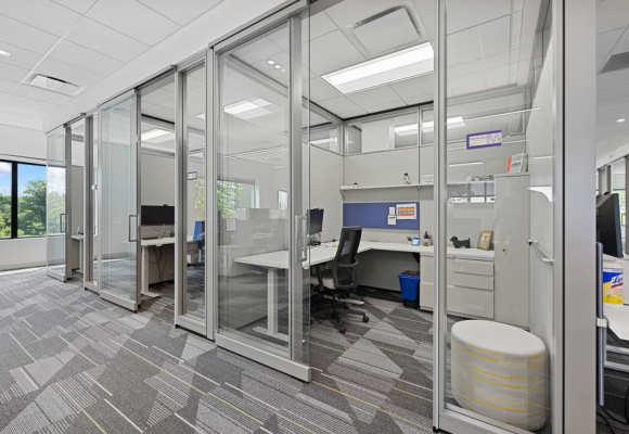 office with cubicles and big window