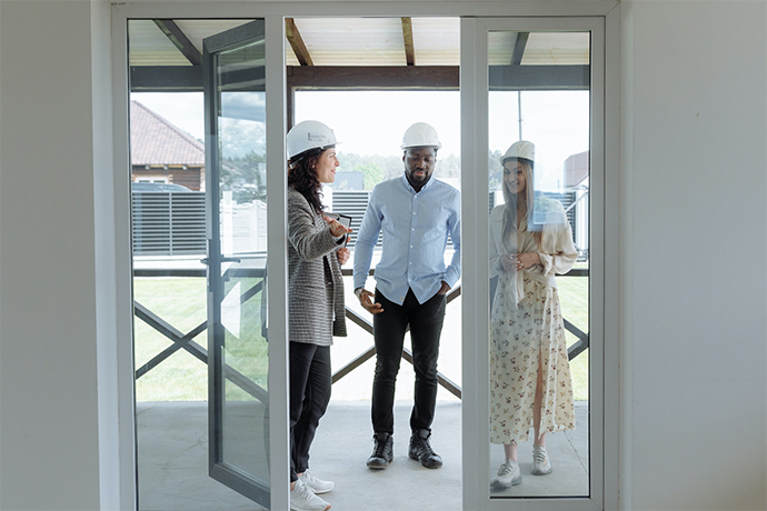 3 people looking at the ready commercial space post construction