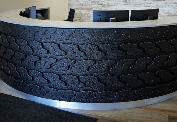 Reception desk that looks like a tire