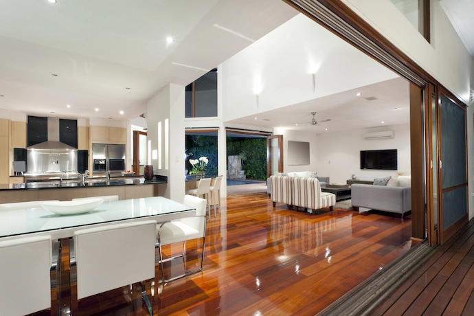 luxury home interior with shiny wood flooring