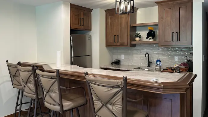 breakfast counter at newly renovated Door County home
