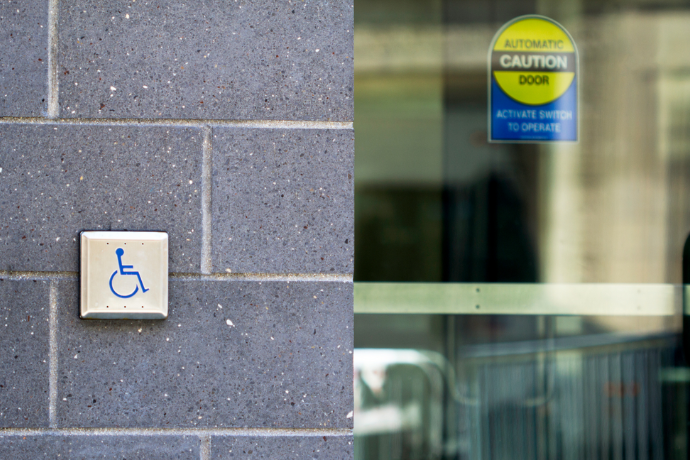 Button to automatically open the door on the commercial building