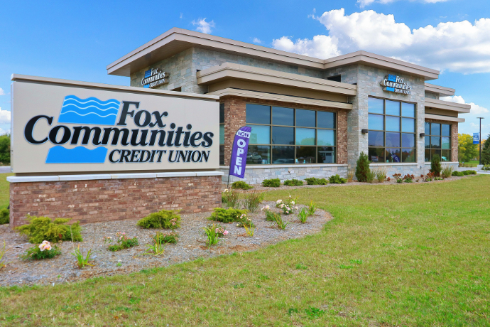 Big legible sign for visual accessibility on the credit union building