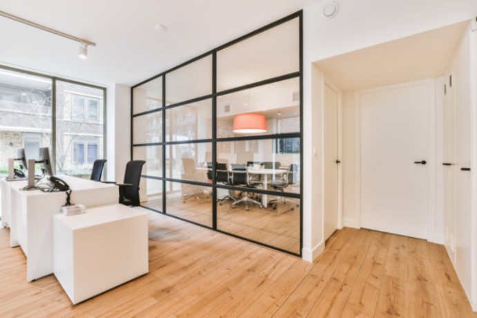 office space with bamboo flooring