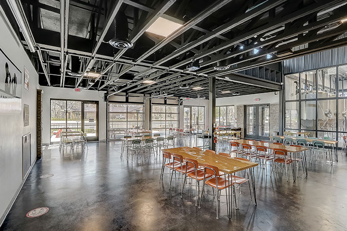 Interior of the industrial design of the restaurant and brewery.