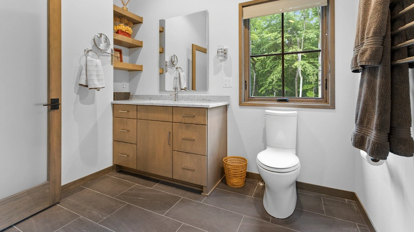 warm colored bathroom in beige tones