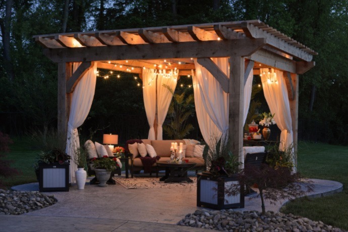 backyard with the cozy sitting are and the garden