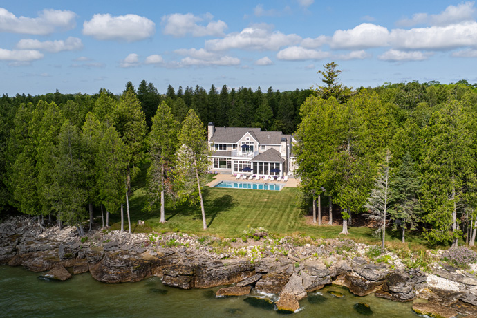 Residential building in the forest beside a lake