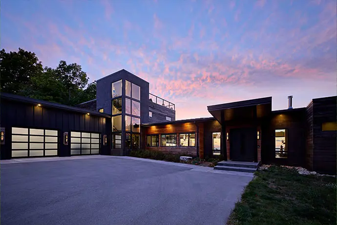 Contemporary Door County Home in the Twilight.