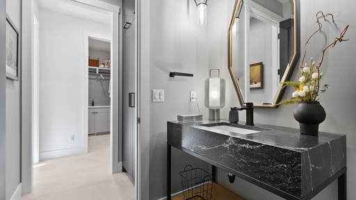 Powder Room with Black Marble Sink