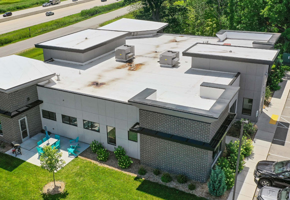 Ariel view of a commercial building