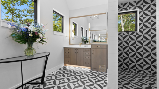 Primary Bathroom with Dramatic Floor Tile