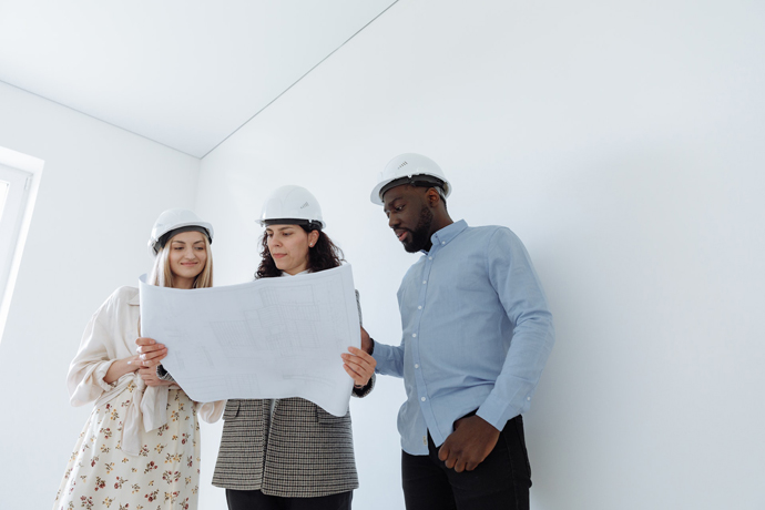 three constructors looking at the plan