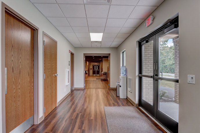Hallway with exit door