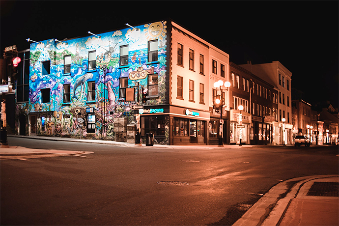 Bright mural on the building's wall