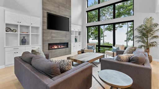 Living Room with High Ceiling