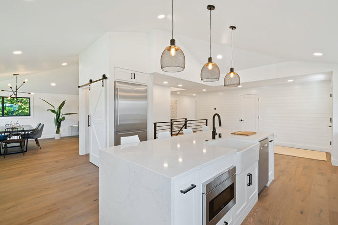 Kitchen remodel with new and bright lighting.