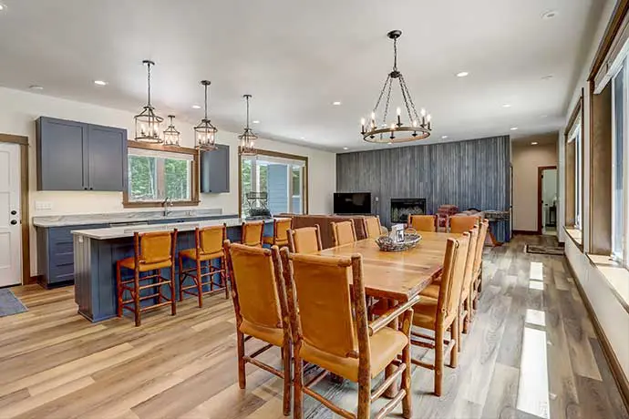 Dining interior of luxury home in Northern Wisconsin.